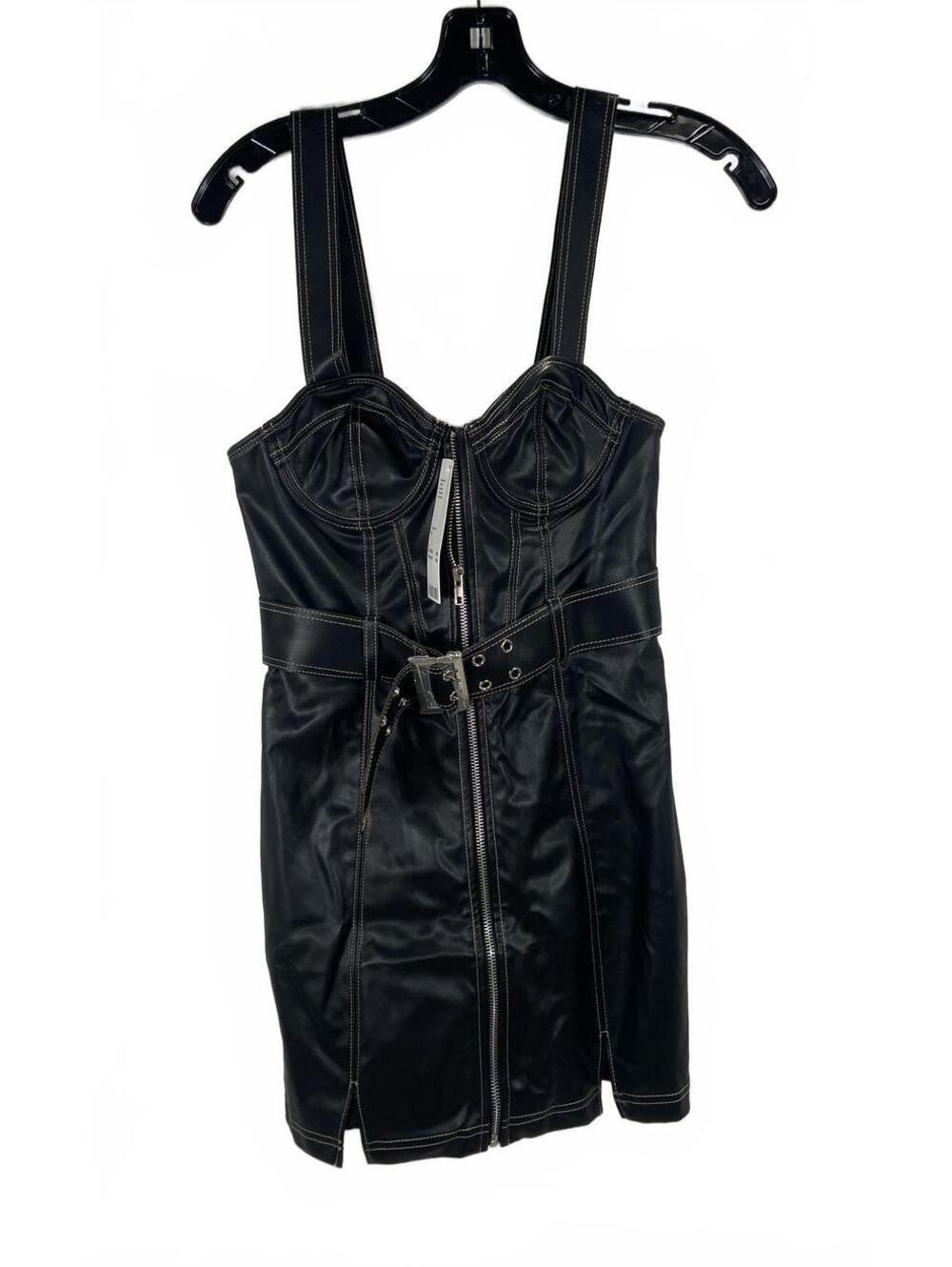 Urban Outfitters Size M Black Faux Leather Zip Front Mini Dress-79435